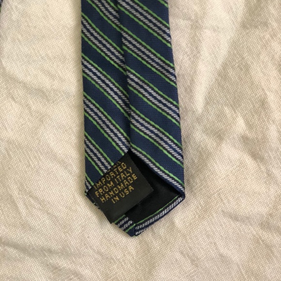 Theory Mens Slim Green and Blue Striped Rep Tie - Picture 5 of 5